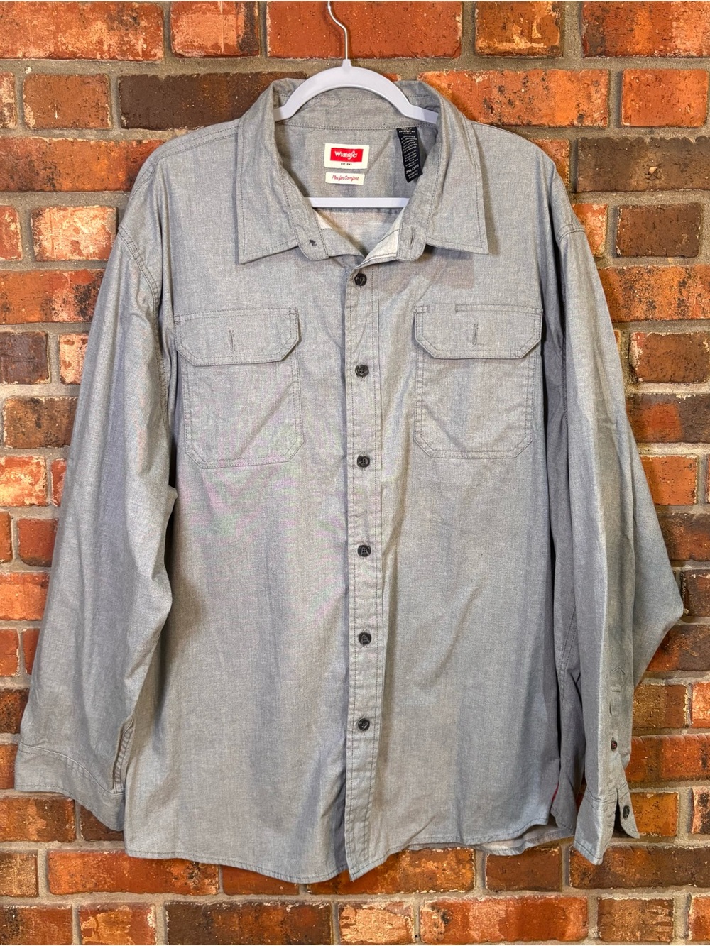 Wrangler mens Flex for Comfort long sleeve button down shirt gray 3XL